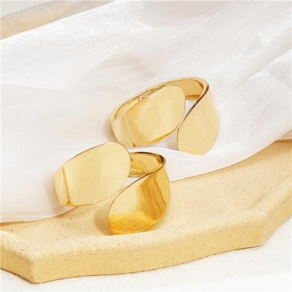 Elegant Cuff Gold Bracelet for Women Modern Open Wrap Design, Durable Gold Plate - Picture 3 of 7